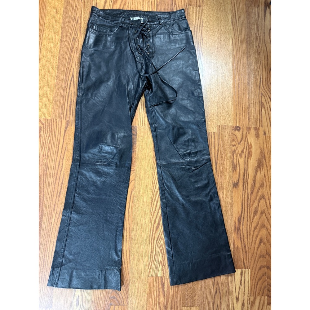 Black Lace-Up Leather Trousers - Women